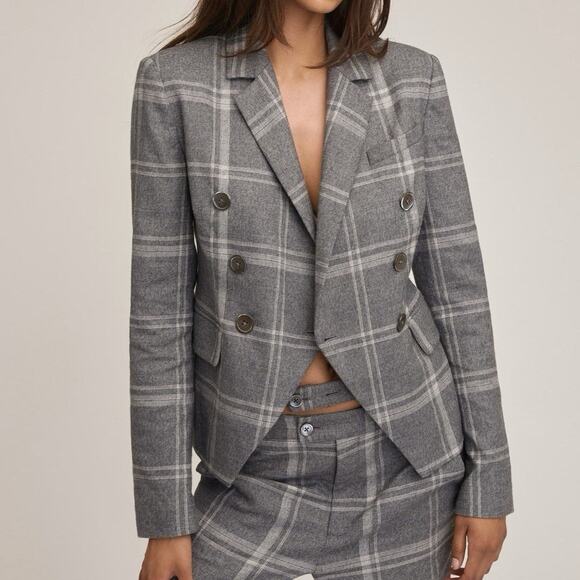 Marissa Webb Perrie Steel Plaid Double Breasted Blazer Jacket S Small Gray $525 - Picture 1 of 8